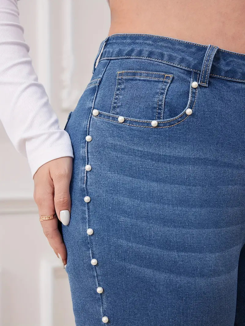 Nikki Plus Size Pearl-Embellished Skinny Jeans