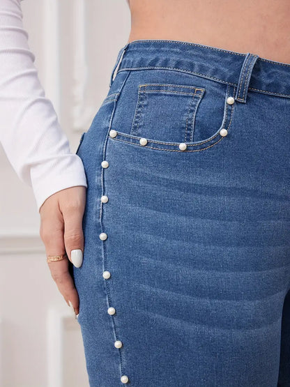 Nikki Plus Size Pearl-Embellished Skinny Jeans