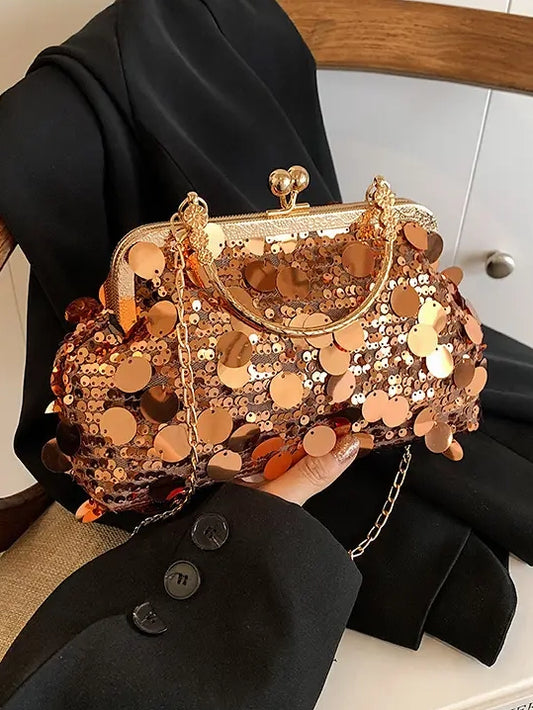Sequin Evening Clutch In Copper