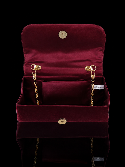 Pleated Evening Bag With Rhinestones in Wine