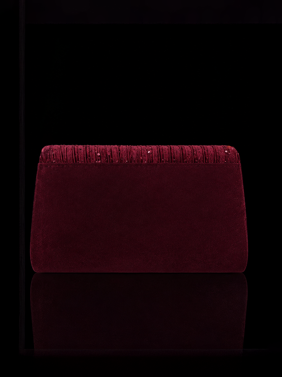Pleated Evening Bag With Rhinestones in Wine