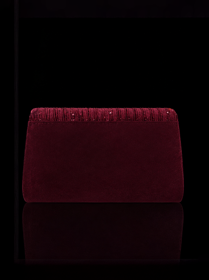 Pleated Evening Bag With Rhinestones in Wine