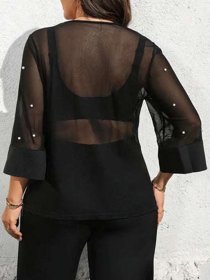Eleanor Pearl Accent Sheer Plus Size Top