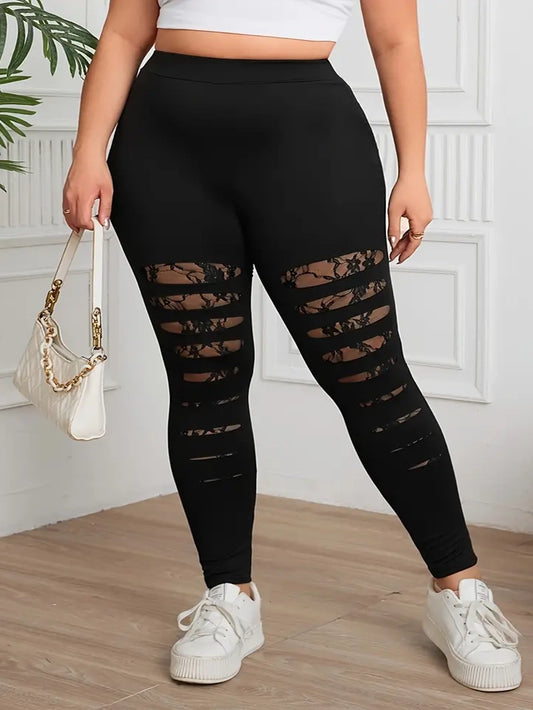 Trina Plus Size Leggings with Lace Inserts