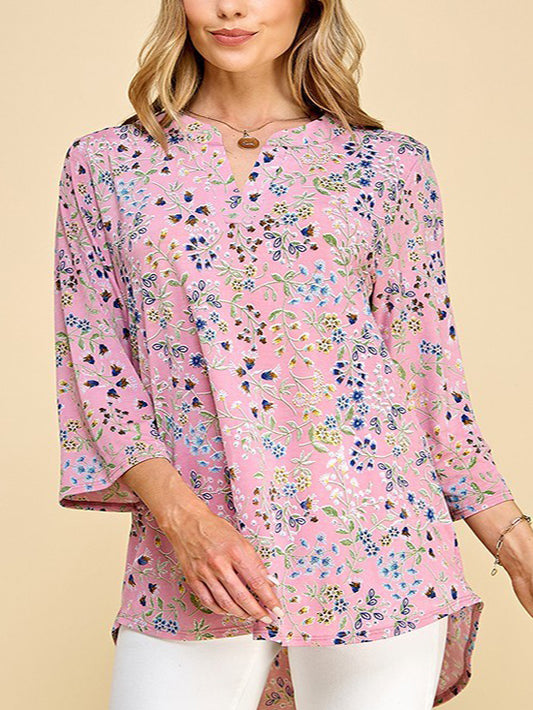 Laura Plus Size Tunic Top in Pink Floral