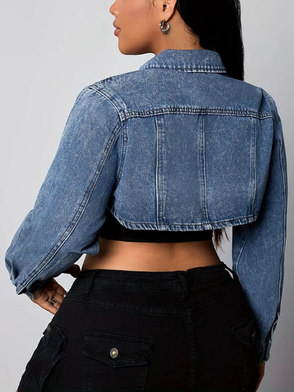Vee Plus Size Super Cropped Denim Jacket