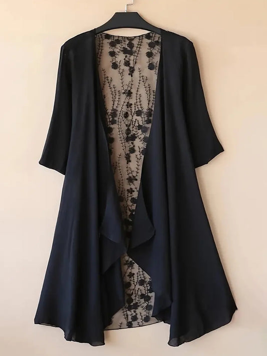 Hannah Plus Size Embroidery Kimono in Black