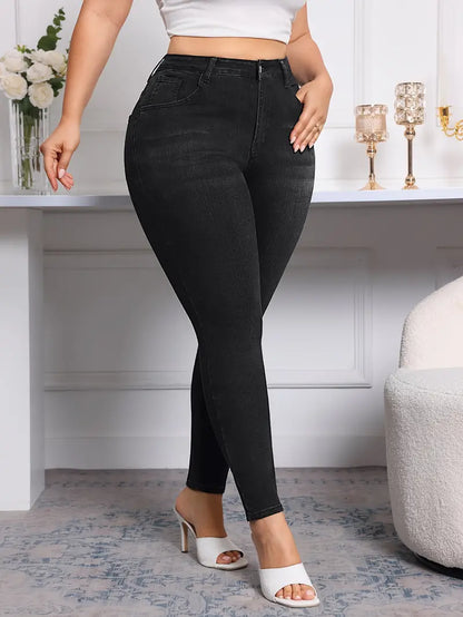 Michelle Plus Size Stone Wash Skinny Jeans Black