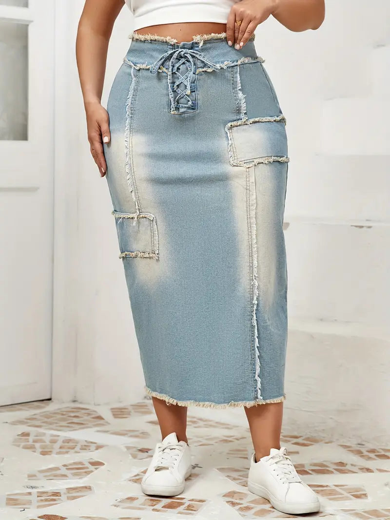 Emilie Plus Size High-Waist Denim Skirt