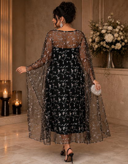 Ellie Floral Embroidered Plus Size Overlay and Dress Set