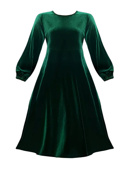 Joanna Plus Size Fit & Flare Velour Dress in Emerald