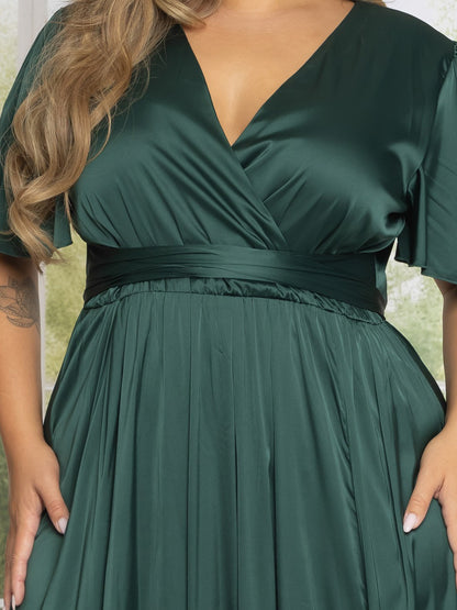 Sara Plus Size Satin Maxi Dress in Hunter Green