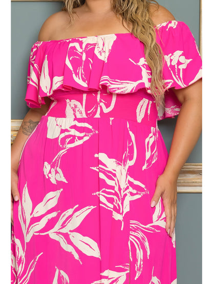 Emily Plus Size Chiffon Gown in Pink Floral