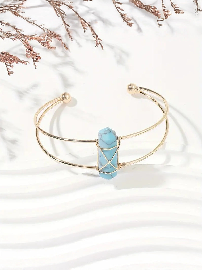 Natural Stone Wire Bangle Cuff