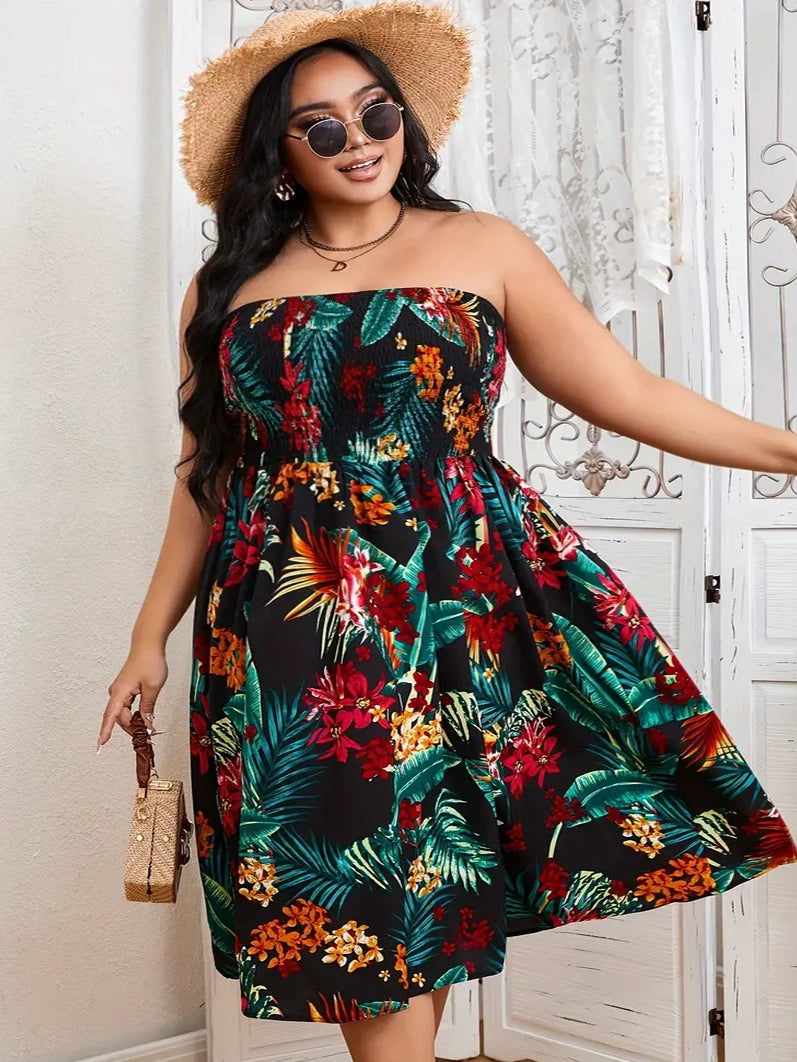 Alexis Plus Size Tropical Print Tube Dress