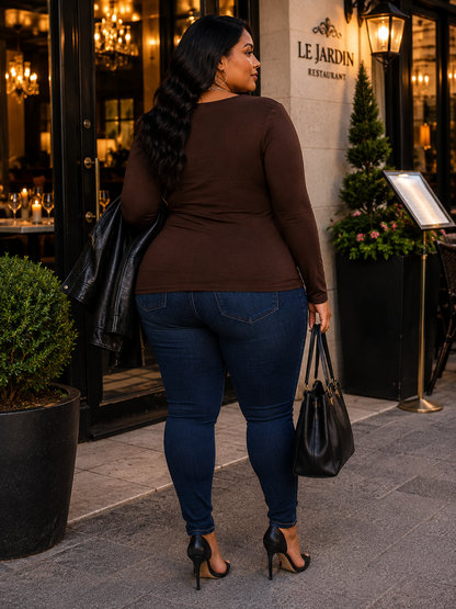 Joanne Long Sleeve Plus Size Top in Brown