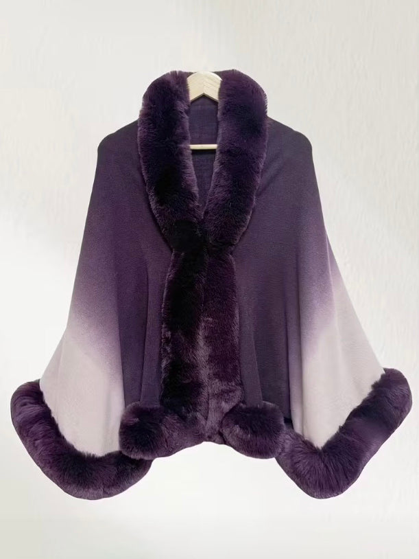 Gradient Faux Fur Detailed Shawl