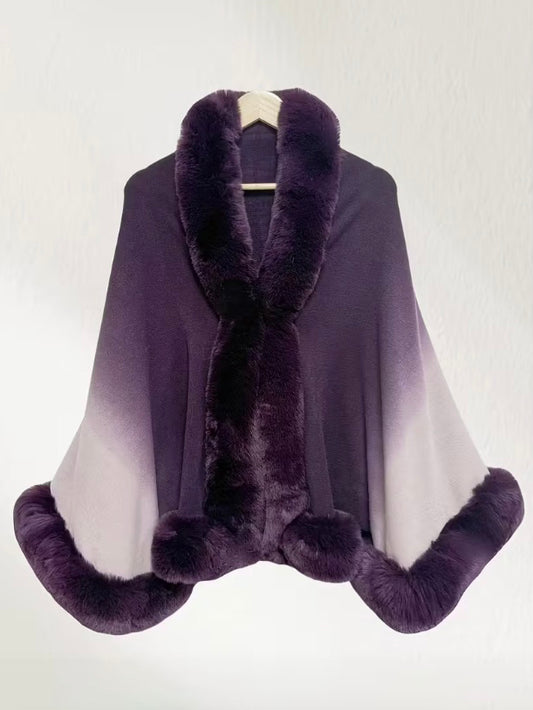 Gradient Faux Fur Detailed Shawl