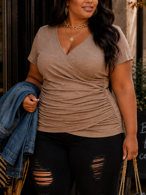 Joanne Short Sleeve Plus Size Top in Mocha