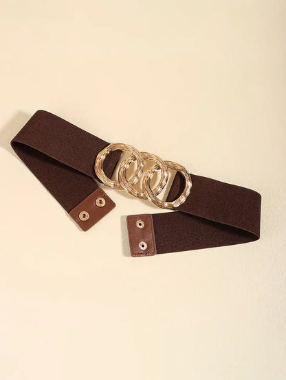 Triple Circle Elastic Plus Size Belt in Brown