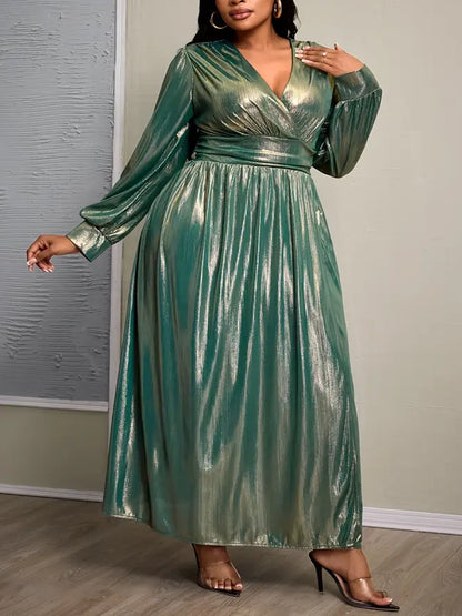 Sidney Plus Size Maxi Gown in Shimmery Metallic