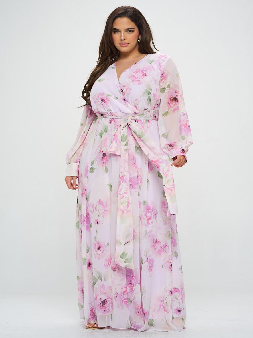 Abigail Plus Size Chiffon Maxi Dress in Lilac