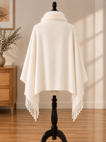 Scarf Shawl with Fur Trim in Ivory
