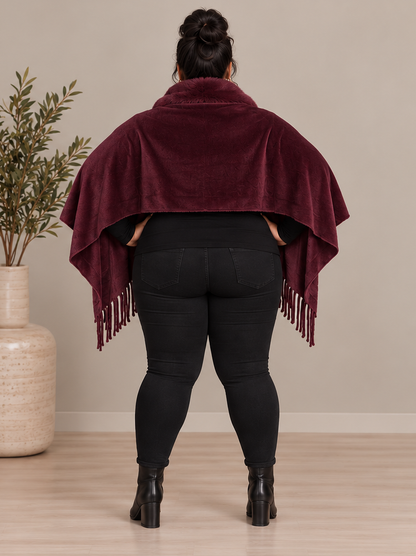 Shawl with Faux Fur Trim in Wine