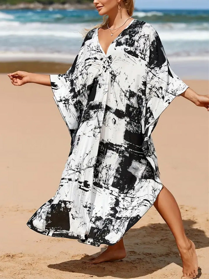 Aloha Plus Size Kaftan Dress in Black and White