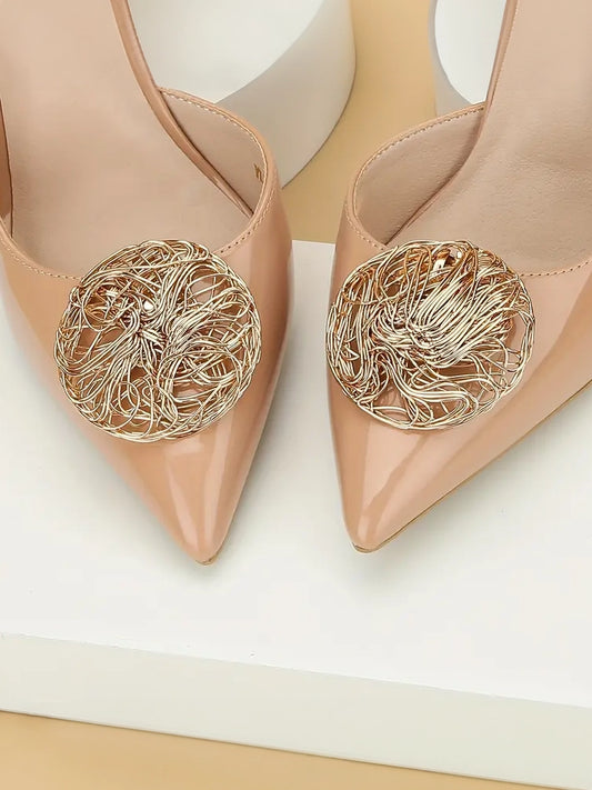 Tangled Round Gold Metal Shoe Clips