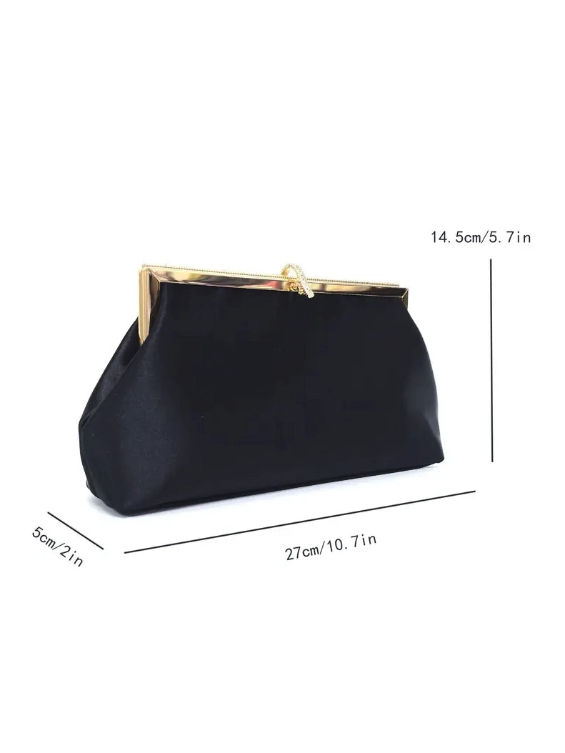 Satin Evening Clutch in Black & Gold