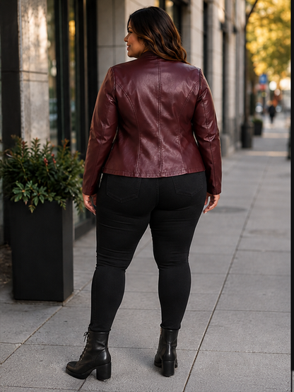 Lara Moto Zip Up Plus Size Jacket in Cranberry