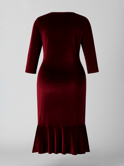 Blossom Velvet Plus Size Dress in Burgandy
