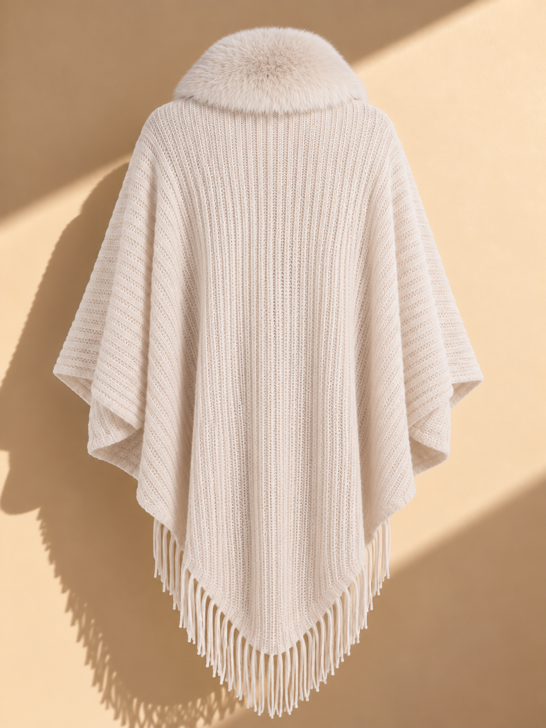 Cape with Fur Trim in Ivory or Black