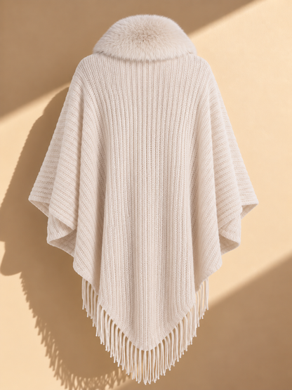 Cape with Fur Trim in Ivory or Black