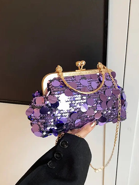 Sparkling Sequin Evening Clutch in Purple