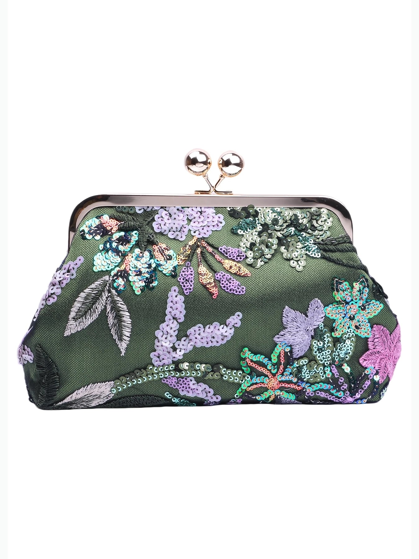 Sequin Embroidered Satin Clutch