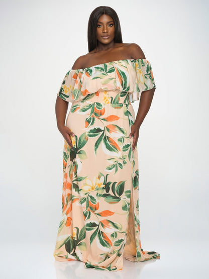 Emily Plus Size Chiffon Gown in Apricot Pastel