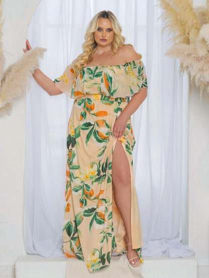 Emily Plus Size Chiffon Gown in Apricot Pastel