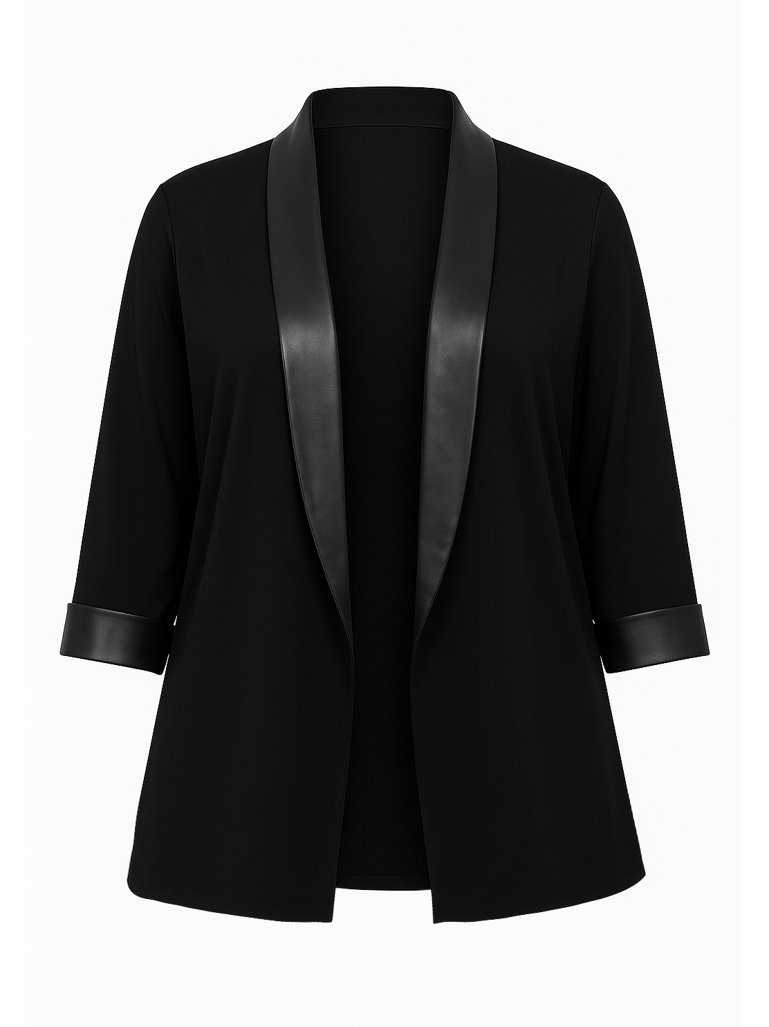 Black blazer with leather trim on a white background