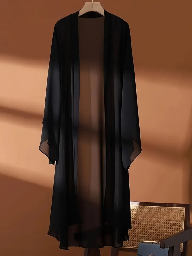 Melanie Plus Size Long Chiffon Kimono in Black