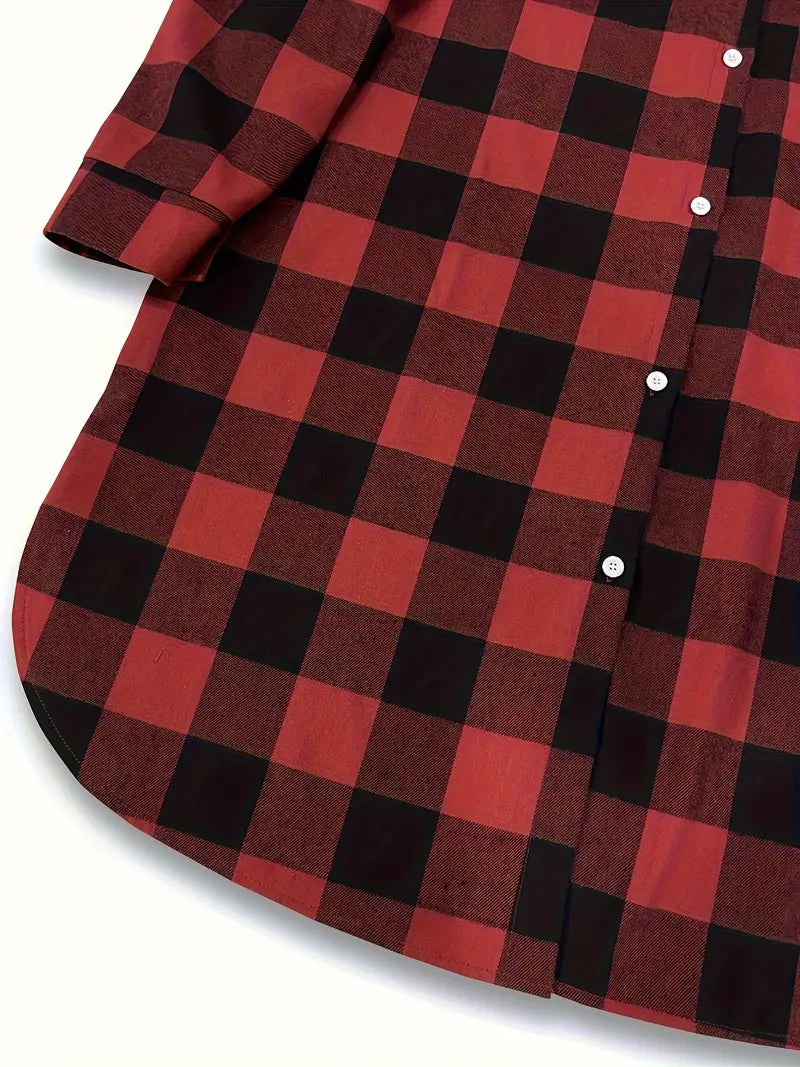 Edna Plus Size Long Plaid Shirt