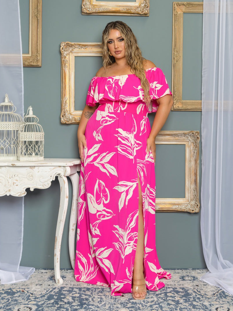 Emily Plus Size Chiffon Gown in Pink Floral