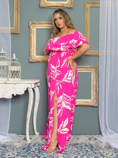 Emily Plus Size Chiffon Gown in Pink Floral