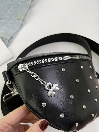 Faux Leather Fanny Pack with Rhinestone Rivets