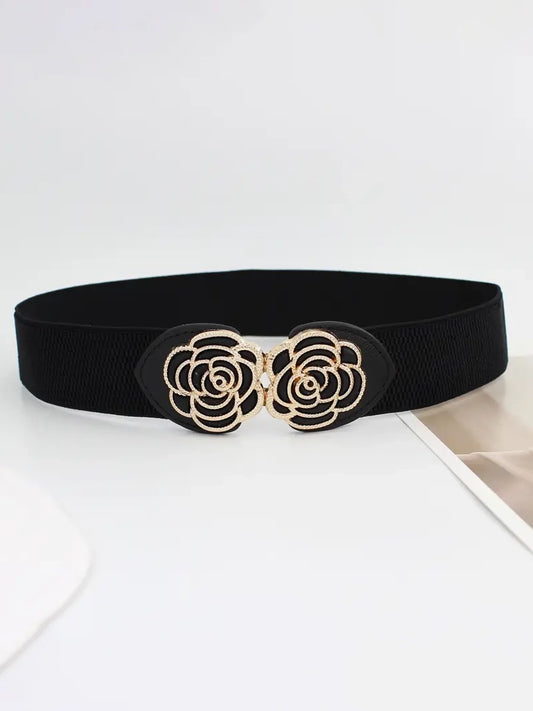 Plus Size Elastic Wide Belt with Rose Clasp