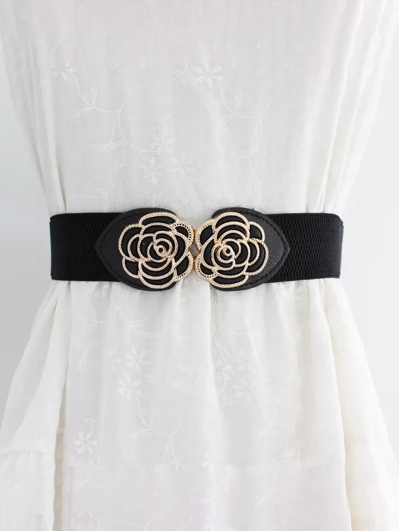 Plus Size Elastic Wide Belt with Rose Clasp