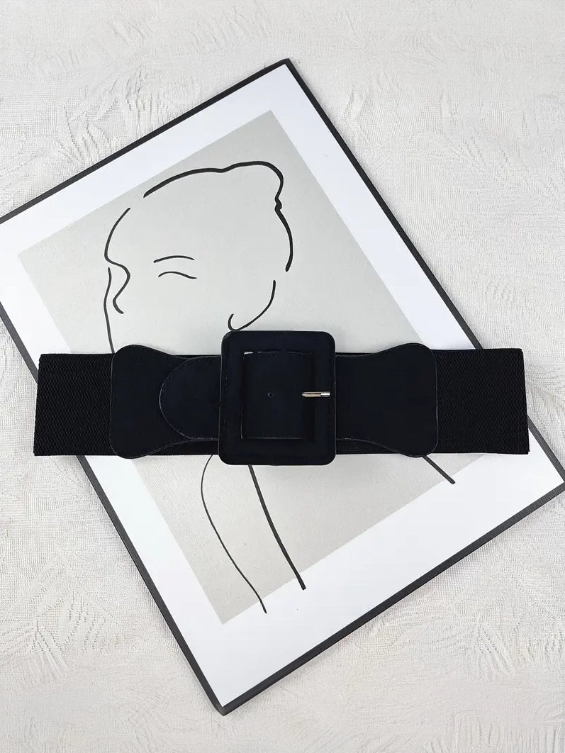 Plus Size Elastic Belt with Square Buckle