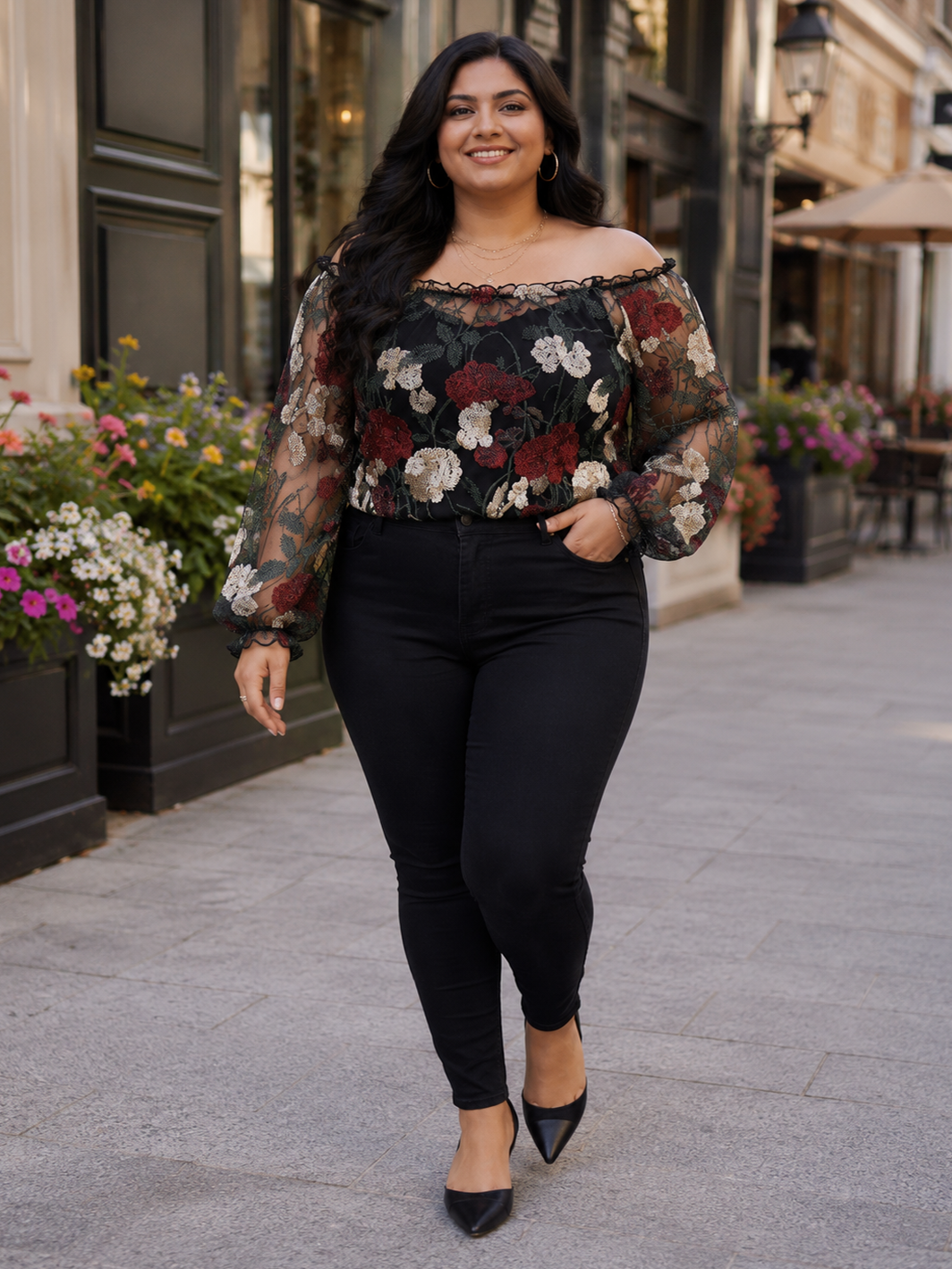 Sonata Off Shoulder Sheer Plus Size Crop Top