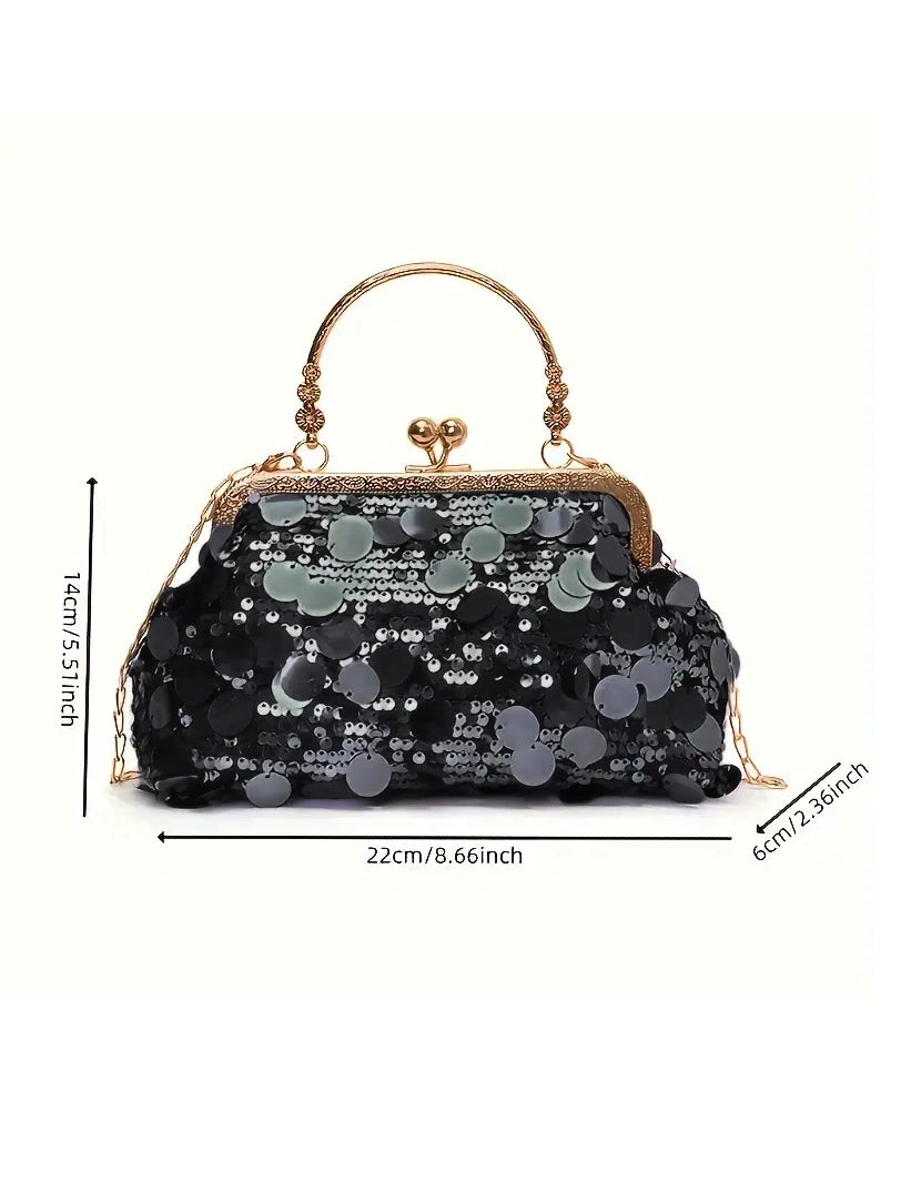Sequin Evening Clutch In Black